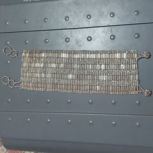 Artisan Handcrafted Woven Tube Beads Wide Bracelet Knot and Loop Closure